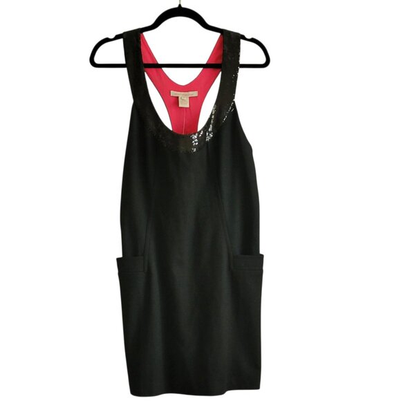 Charlotte Ronson Black Soft Wool Blend Mini Dress with Sequin Detail and Pockets - Picture 11 of 12